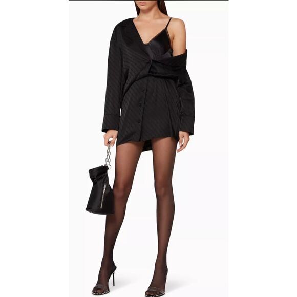 Alexander Wang Black Tonal Logo Deconstructed Shirt Dress Silk Blend Black Sz 2 - Picture 16 of 16